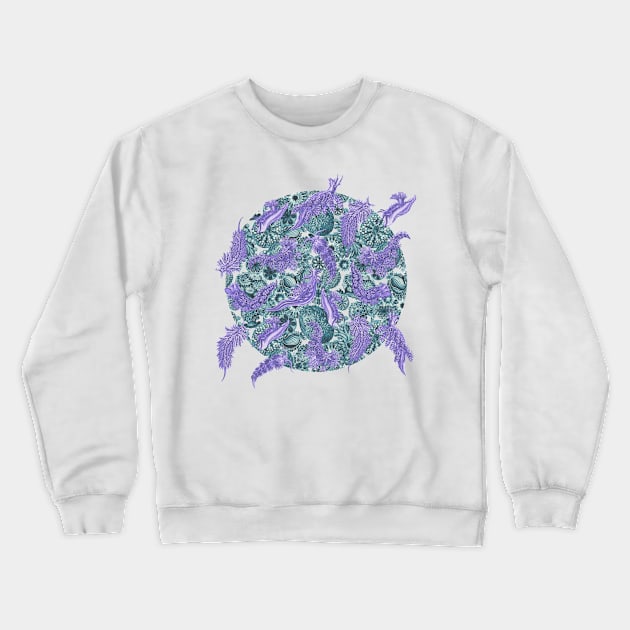 Ernst Haeckel Amythest Nudibranch on Cerulean Sea Squirts Crewneck Sweatshirt by Scientistudio